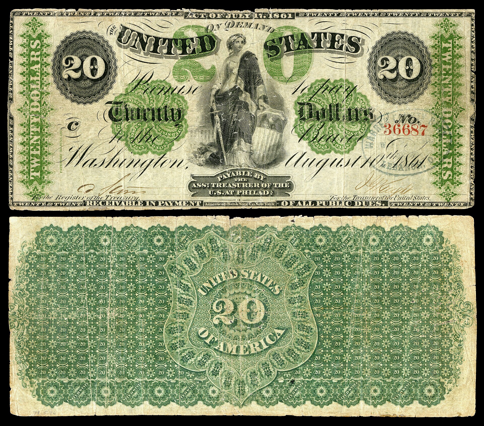 Zwanzig-Dollar-Note der Vereinigten Staaten, 1861